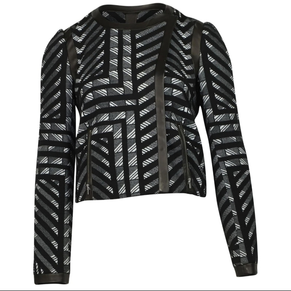Diane Von Furstenberg Geometric Wool Leather Trim Jacket Small